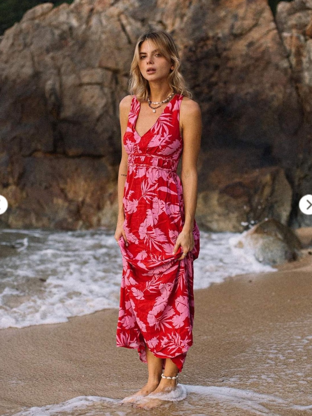 Japna Sleeveless Red & Pink Floral Maxi Dress size XS